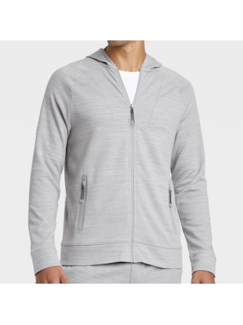 NWT All In Motion lightweight Men's Gray Zip Up Hoodie. Zip pockets Size s